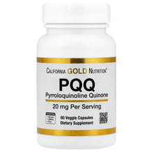 PQQ 20 mg veggie capsule bottle with Gold Nutrition label and gold band