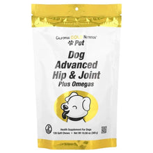 Dog hip & joint soft chew supplement pouch with front label and dog icon