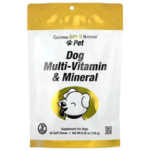 Dog multi-vitamin & mineral soft chew pouch, front label with dog icon