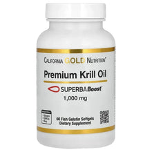 Krill oil supplement bottle with Premium Krill Oil SUPERBABoost 1,000 mg label