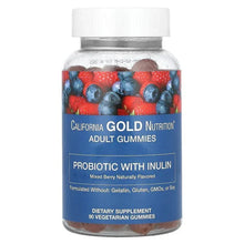Probiotic gummy bottle with mixed berry label and white cap