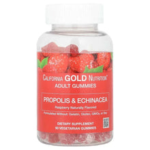 Raspberry-flavored gummy supplement bottle with propolis & echinacea label