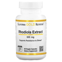 Rhodiola extract supplement bottle, 500 mg, 60 veggie capsules