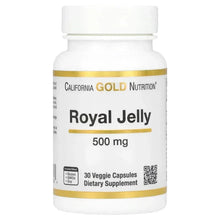 California Gold Nutrition Royal Jelly 500 mg bottle, white cap, 30 veggie capsules
