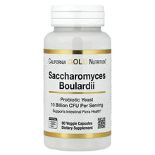 Probiotic yeast supplement bottle with gold label and white cap