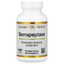 California Gold Nutrition Serrapeptase bottle, 40,000 SPU front label