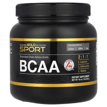 California Gold Nutrition Sport BCAA powder bottle, black with gold 2:1:1 label
