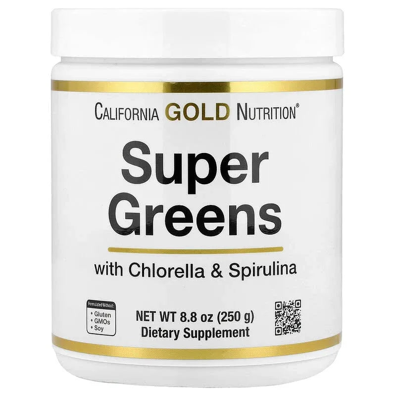 California Gold Nutrition, Super Greens with Spirulina, Chlorella, Kelp, and Apple Pectin, 8.8 oz (250 g) - USA MEGA SHOP