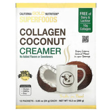 Collagen coconut creamer stick pack, unsweetened, with coconut and mug graphics