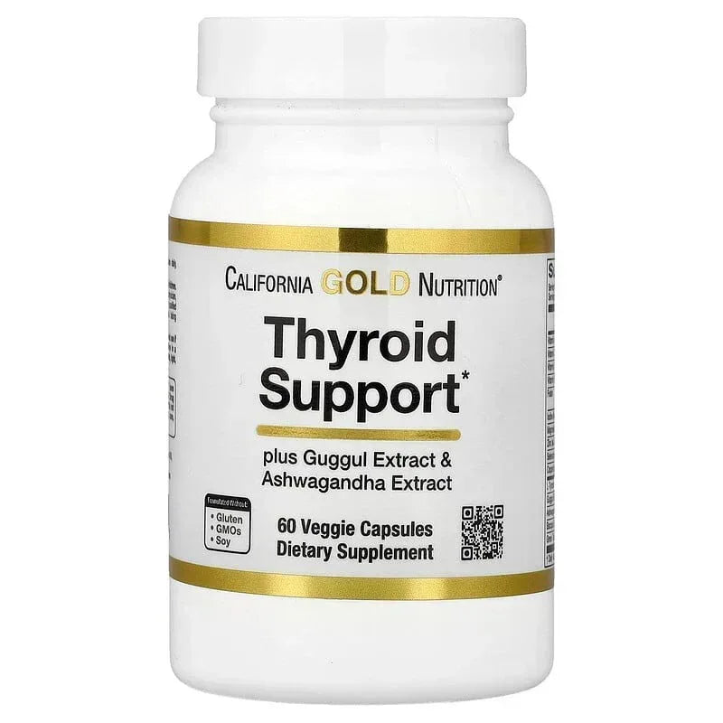 California Gold Nutrition, Thyroid Support with Guggul, Ashwagandha, Bacopa and Green Tea Extracts, 60 Veggie Capsules
