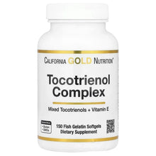 Tocotrienol complex supplement bottle with gold-trim label and white cap