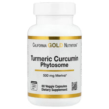 Turmeric curcumin phytosome supplement bottle, 60 veggie capsules, gold-accent label