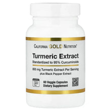 Turmeric extract supplement bottle with gold band label and 60 veggie capsules