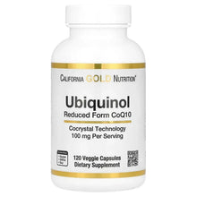 Ubiquinol CoQ10 supplement bottle with gold band and front label