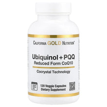 Ubiquinol + PQQ CoQ10 supplement bottle with 120 veggie capsules label