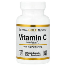 Vitamin C Quali-C 1,000 mg supplement bottle with gold band, 60 veggie capsules label