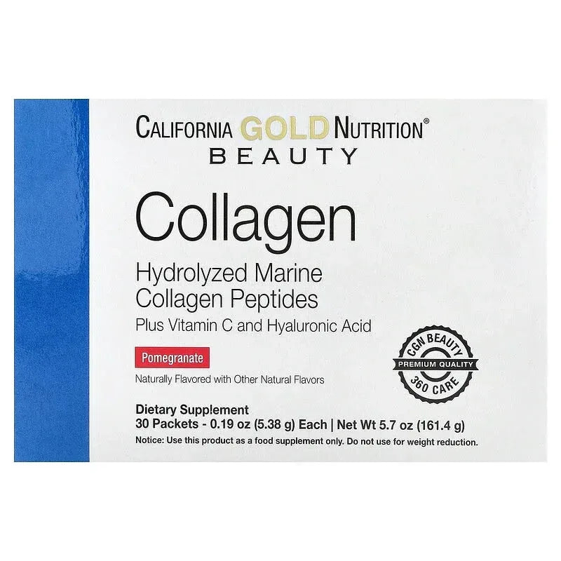 California Gold Nutrition, Marine Collagen Peptides Plus Vitamin C and Hyaluronic Acid, 30 Packets, 0.19 oz (5.38 g) Each