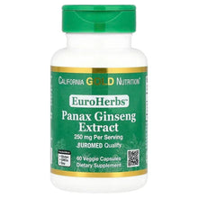 Green supplement bottle with EuroHerbs Panax Ginseng Extract label and 60 veggie capsules