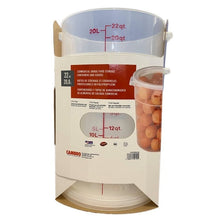 Cambro 22-qt food storage bucket with lid; packaging shows volume markings and label
