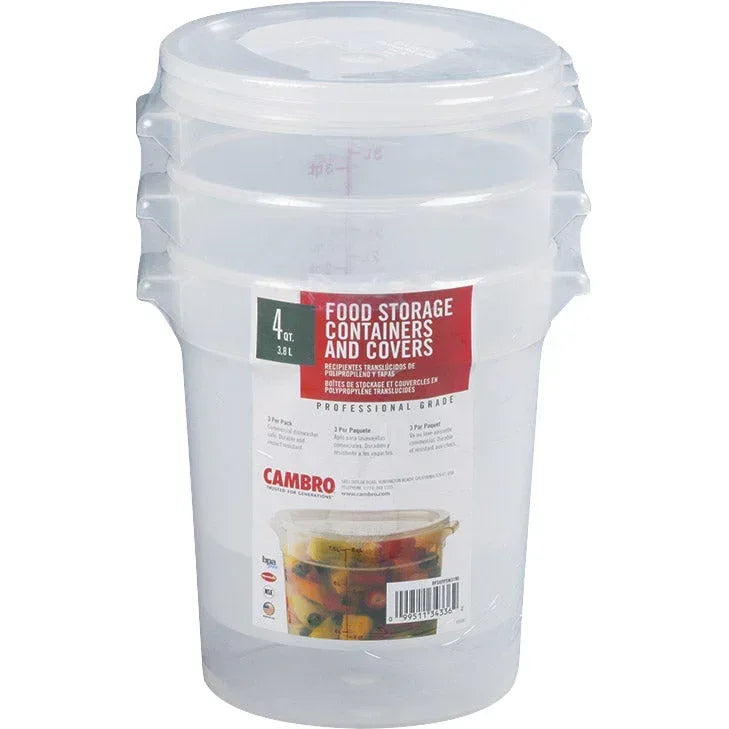 Cambro Round 4 Quart Food Storage Container with Lid, 3-count - USA MEGA SHOP