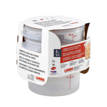 Round translucent food storage container with white lid, sealed 6 qt size, stackable