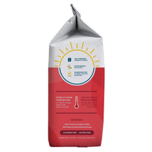 Ground coffee bag side panel with ingredients and recommended storage