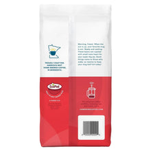 Ground coffee bag back label with EcoPod plant-based cup details