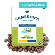 Organic whole bean coffee bag, Woods & Water, smooth light roast, 4 lb