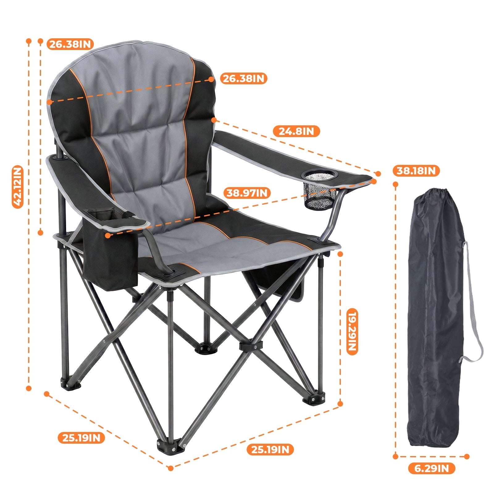 Alvantor Oversized Camping Folding Chair Heavy Duty 500lbs Capacity, Cup Holder & Cooler Bag, Portable for Outdoor
