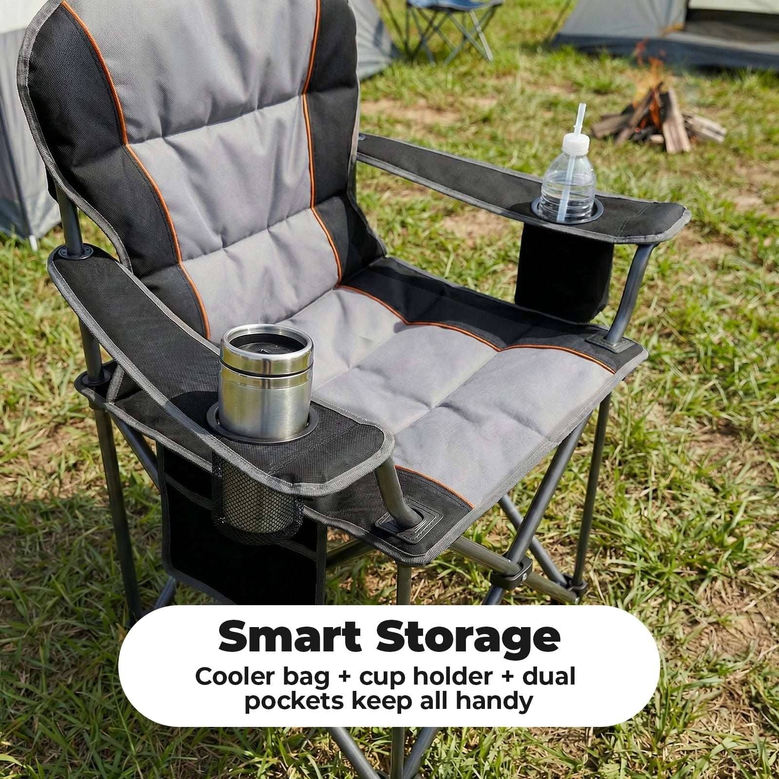 Alvantor Oversized Camping Folding Chair Heavy Duty 500lbs Capacity, Cup Holder & Cooler Bag, Portable for Outdoor