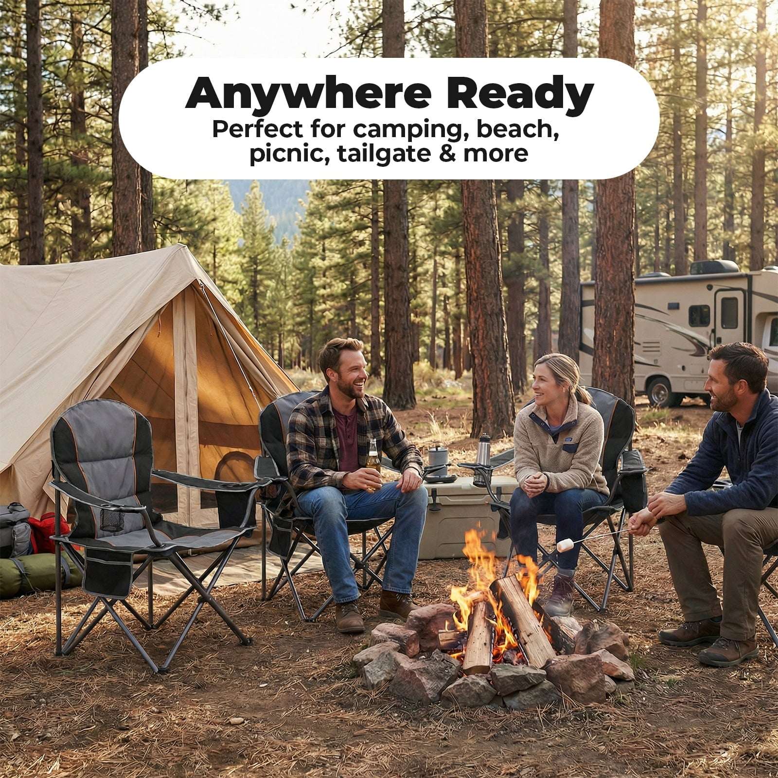 Alvantor Oversized Camping Folding Chair Heavy Duty 500lbs Capacity, Cup Holder & Cooler Bag, Portable for Outdoor