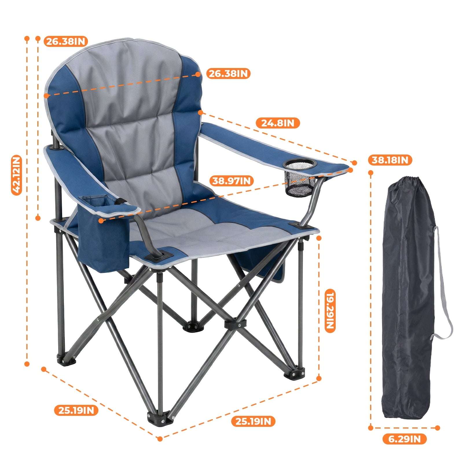 Alvantor Oversized Camping Folding Chair Heavy Duty 500lbs Capacity, Cup Holder & Cooler Bag, Portable for Outdoor