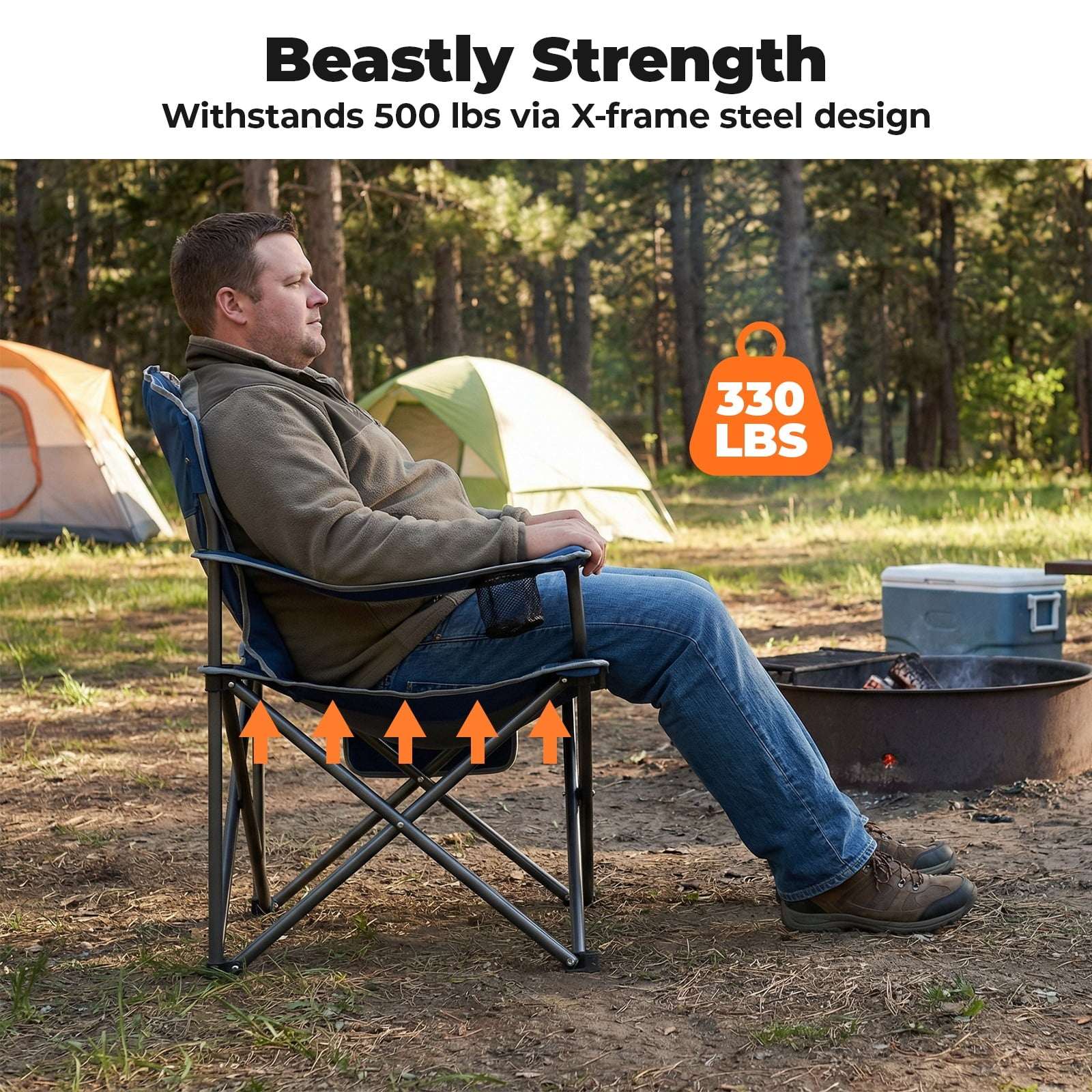 Alvantor Oversized Camping Folding Chair Heavy Duty 500lbs Capacity, Cup Holder & Cooler Bag, Portable for Outdoor