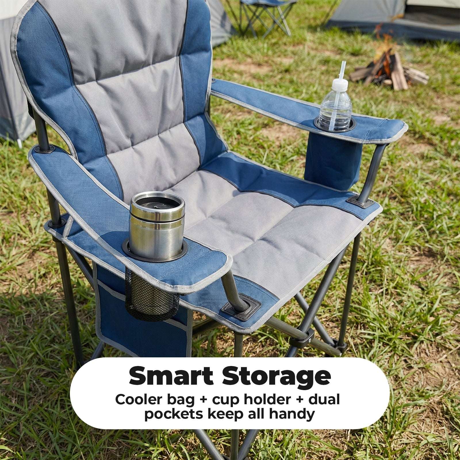 Alvantor Oversized Camping Folding Chair Heavy Duty 500lbs Capacity, Cup Holder & Cooler Bag, Portable for Outdoor