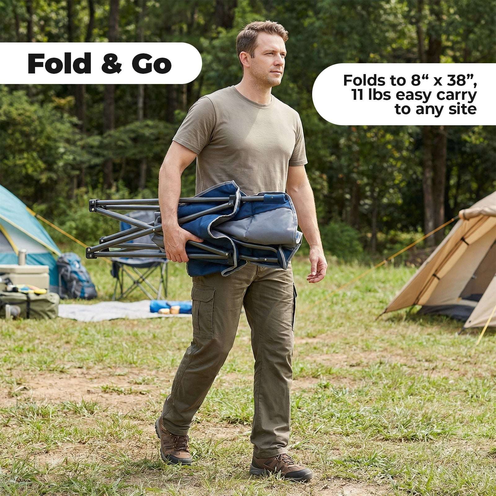 Alvantor Oversized Camping Folding Chair Heavy Duty 500lbs Capacity, Cup Holder & Cooler Bag, Portable for Outdoor