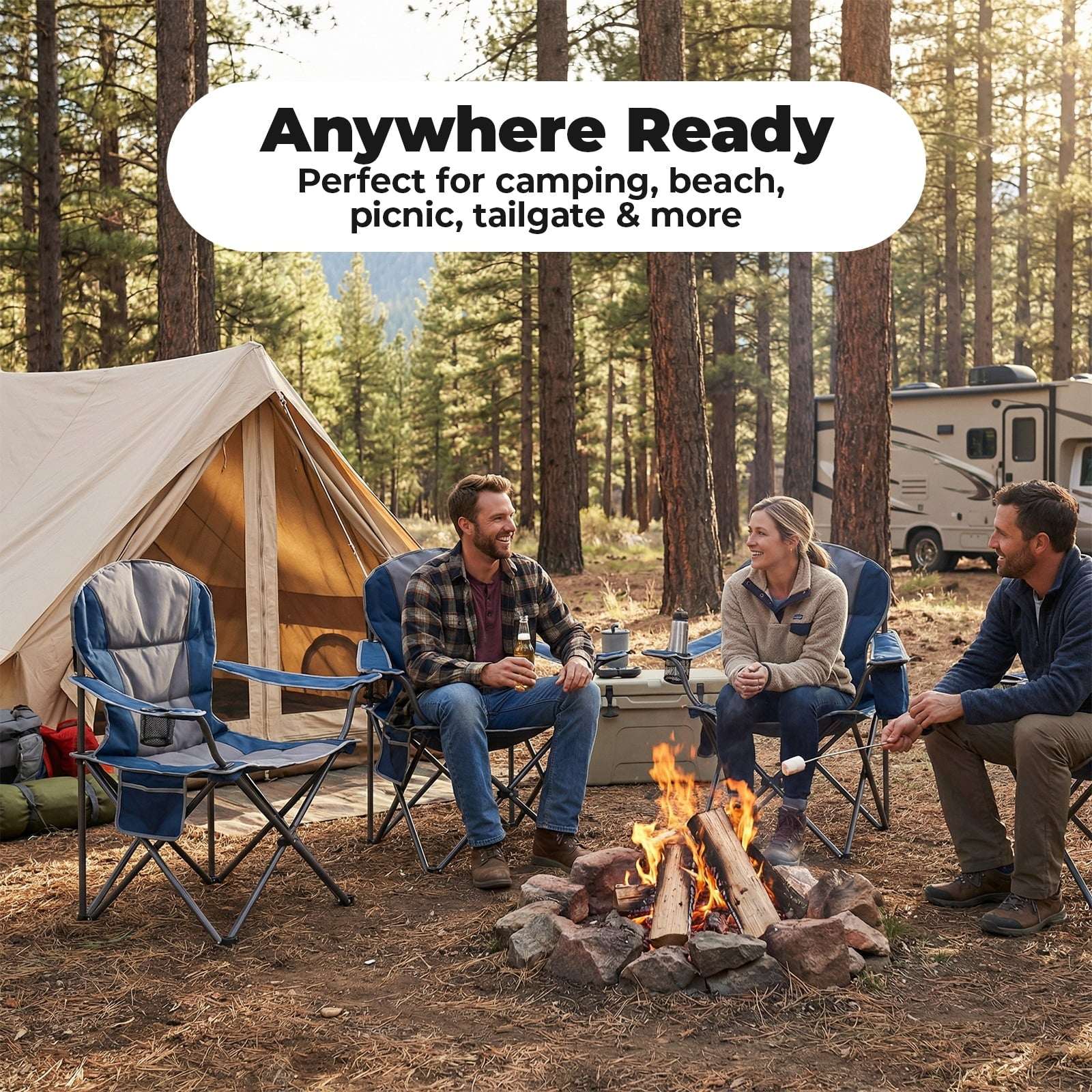 Alvantor Oversized Camping Folding Chair Heavy Duty 500lbs Capacity, Cup Holder & Cooler Bag, Portable for Outdoor