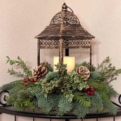 Candle Lantern Centerpiece with Fresh Greens - USA MEGA SHOP