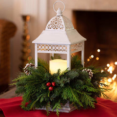 Candle Lantern Centerpiece with Fresh Greens - USA MEGA SHOP