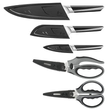Cangshan Max 5-piece knives and shears set with black accents and protective edges