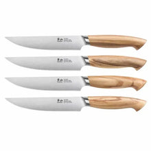 Set of 4 steak knives with light wood handles and stainless blades