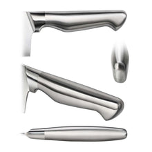 Stainless steel knife set with contoured handles and sheathed blades