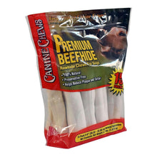 Premium beef hide dog chews in clear inner bag, 15-count package
