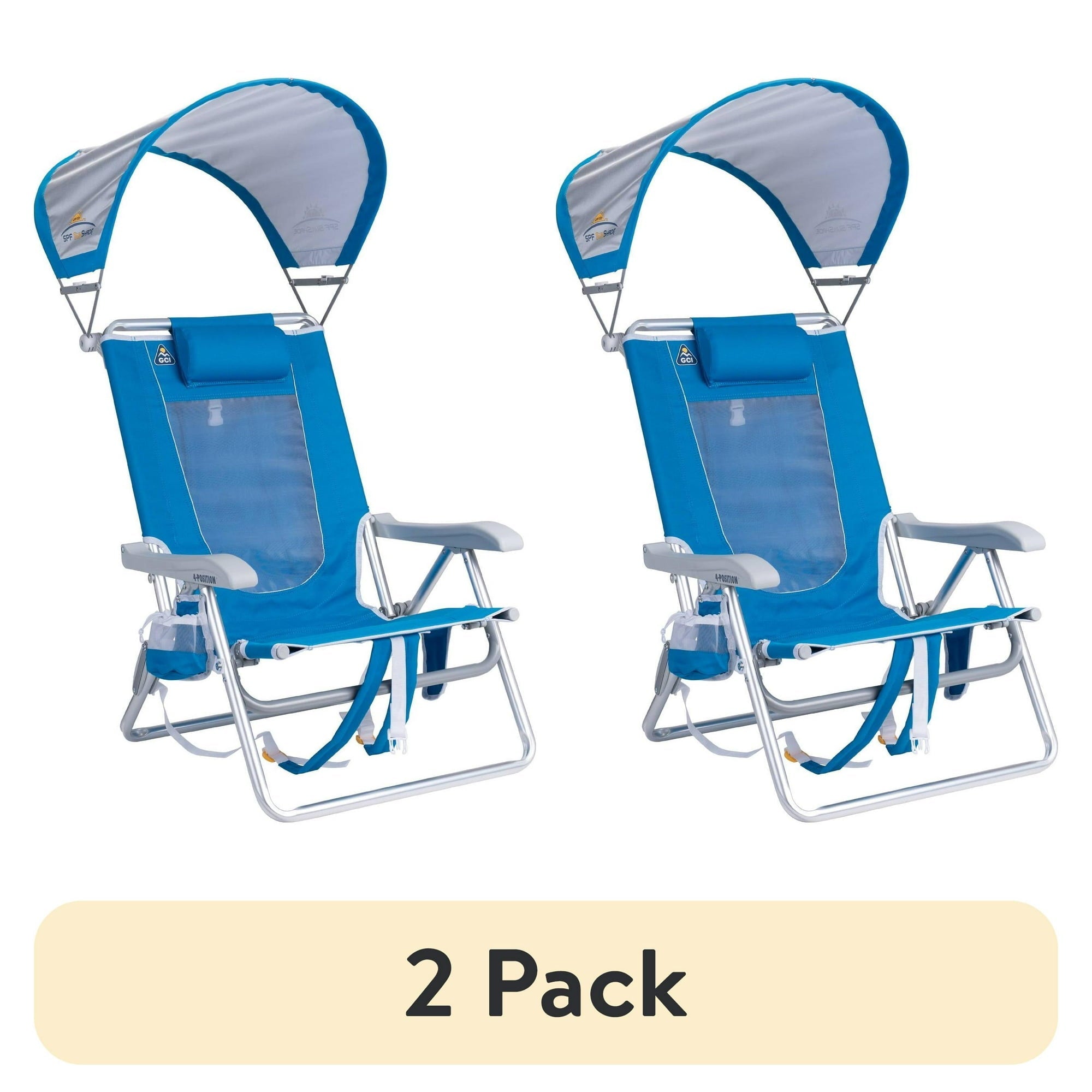 GCI Outdoor SunShade Backpack Beach Chair Reclining Low Profile Seat with Canopy, Saybrook Blue