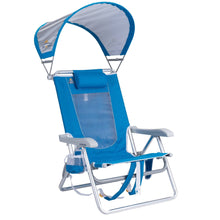 Saybrook Blue sunshade reclining beach chair with canopy, padded armrests, and metal base