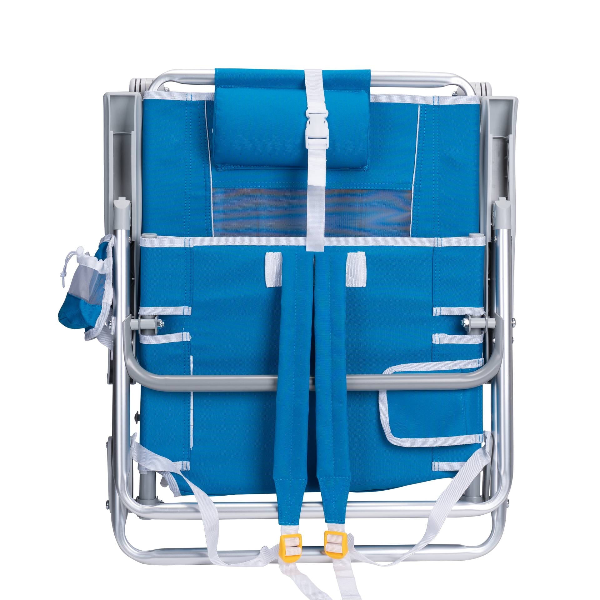 GCI Outdoor SunShade Backpack Beach Chair Reclining Low Profile Seat with Canopy, Saybrook Blue