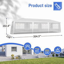 White pop-up canopy tent showing full side with windowed removable panels