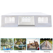 White pop-up canopy tent with open front entry and windowed side walls