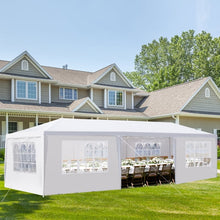 White pop-up canopy tent with windowed side walls and open central area