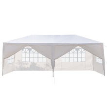 White pop up canopy tent with open sides and windowed panel walls