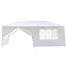White pop up canopy tent with open front bay and window side panel